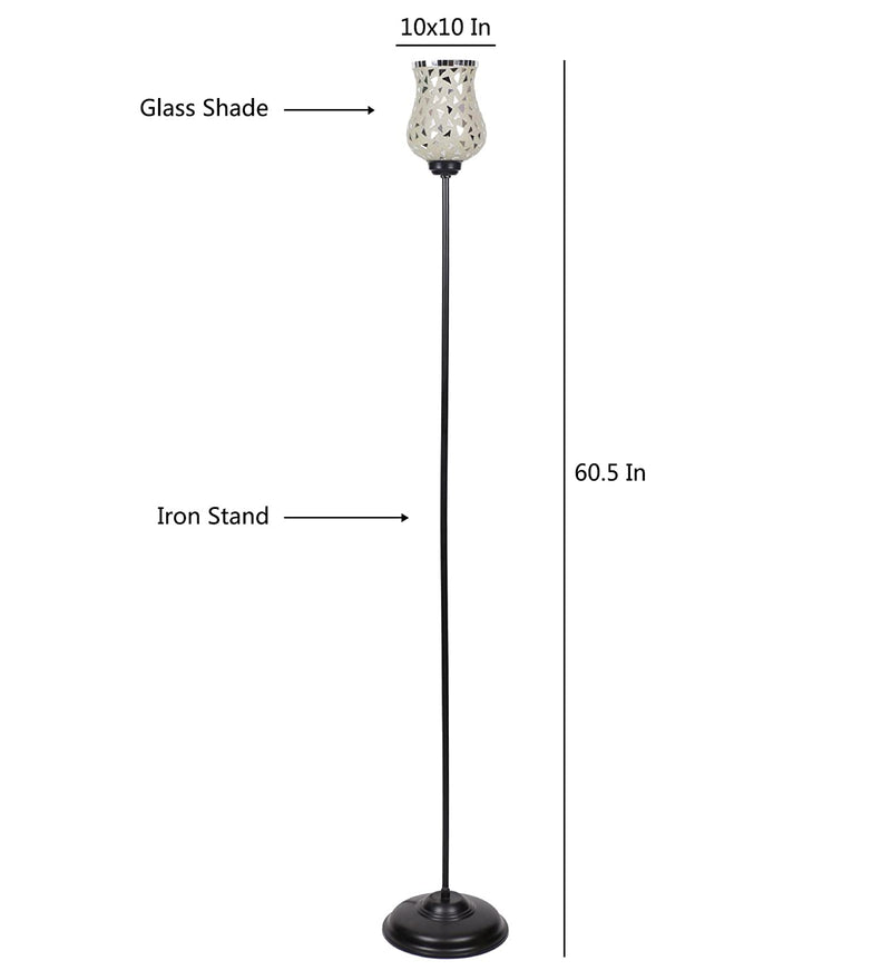 Glass Floor Lamp with Shade, Base and Wire Connector, Silver, Pack of 1 lamp, 1 Base , 1 wire connector, 1 Shade