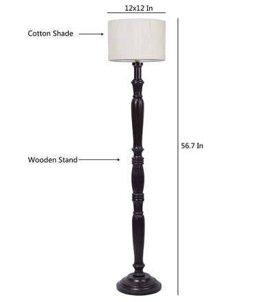 Cotton Drum Designer Fashionable Wooden Floor Lamp for Home Decor (Off White, Medium)