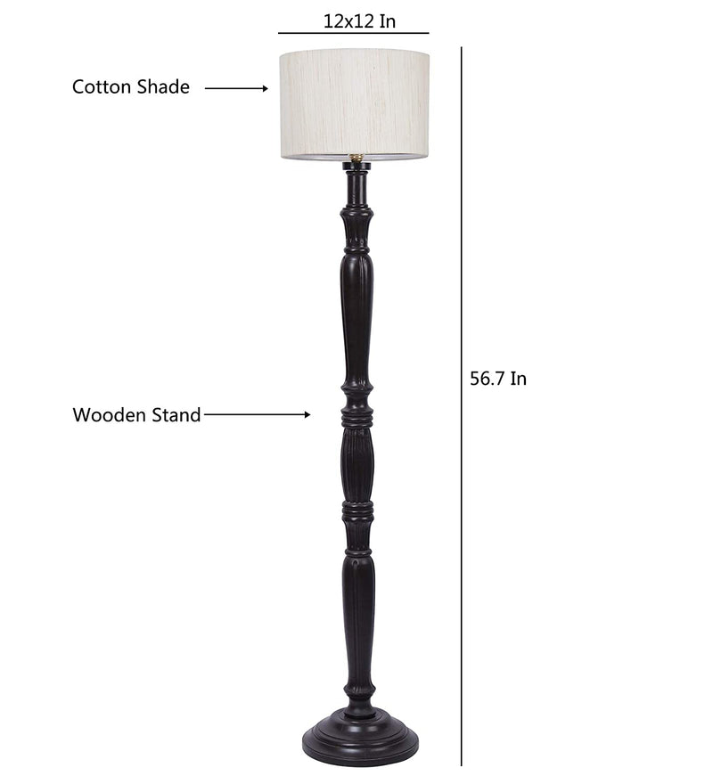 Cotton Drum Designer Fashionable Wooden Floor Lamp for Home Decor (Off White, Medium)