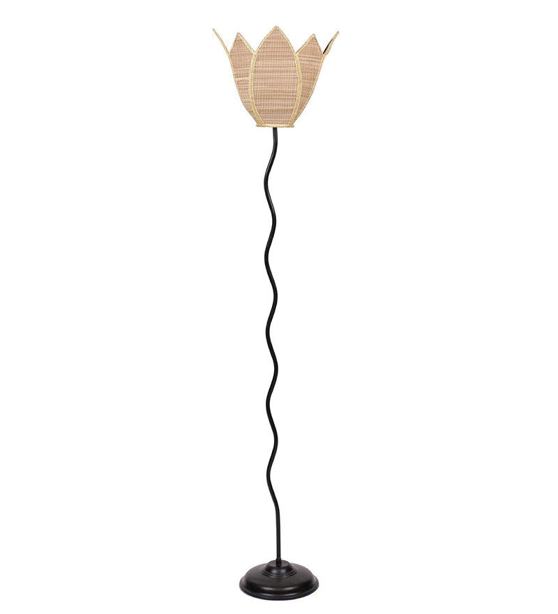 Lotus Bamboo Designer Zig Zag Iron Floor Lamps (Bamboo)