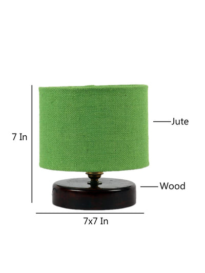 Green Jute Table lamp with Wood Brown Base
