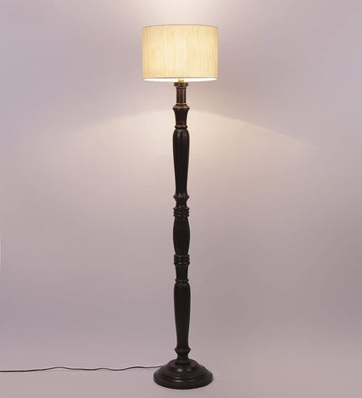 Cotton Drum Designer Fashionable Wooden Floor Lamp for Home Decor (Off White, Medium)