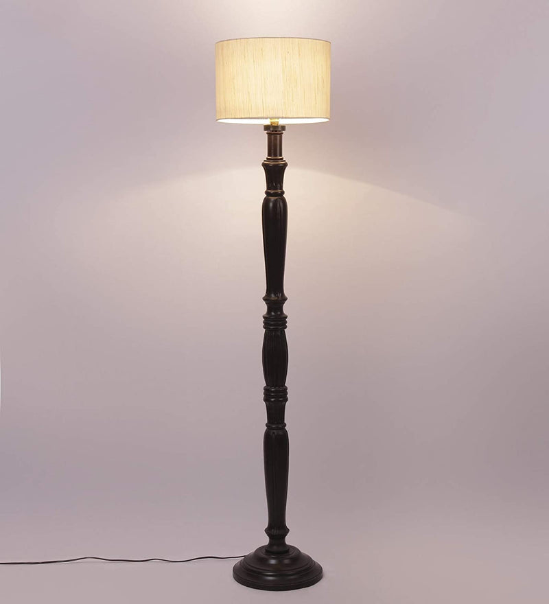 Cotton Drum Designer Fashionable Wooden Floor Lamp for Home Decor (Off White, Medium)