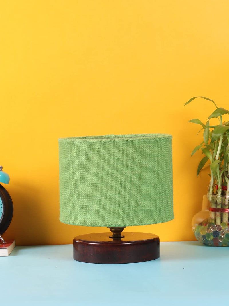 Green Jute Table lamp with Wood Brown Base