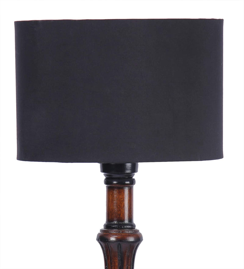 Black Cotton Drum Designer Fashionable Wooden Floor Lamp for Home Decor (Black, Medium)