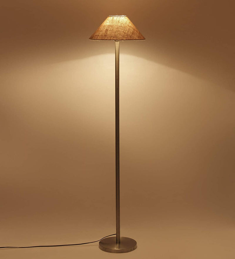 Beige Jute Designer Steel Floor Lamp for Home Decor (13" Beige, Medium)