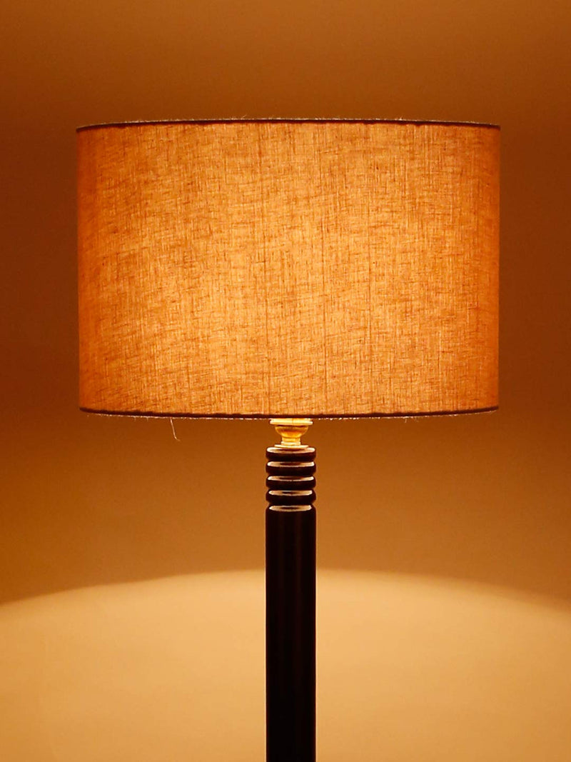 Grey Cotton Drum Shade Wood Brown Table Floor lamp