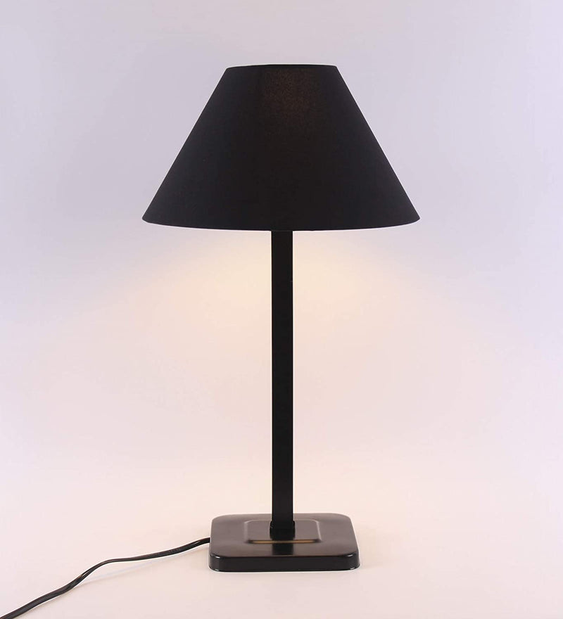 Black Cotton Designer Square Iron Table Lamp for Study Room