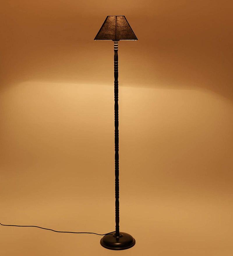 Cotton Black Designer Iron Floor Lamp (Black)