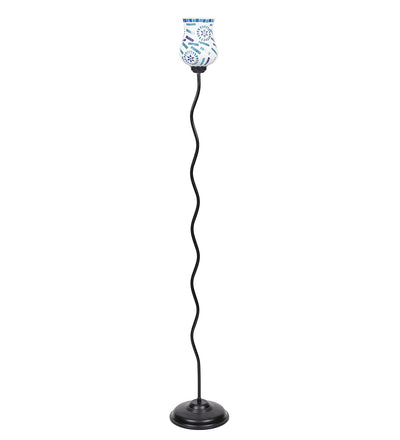 Mosaic Blue Glass Zig Zag Floor Lamp (Blue)