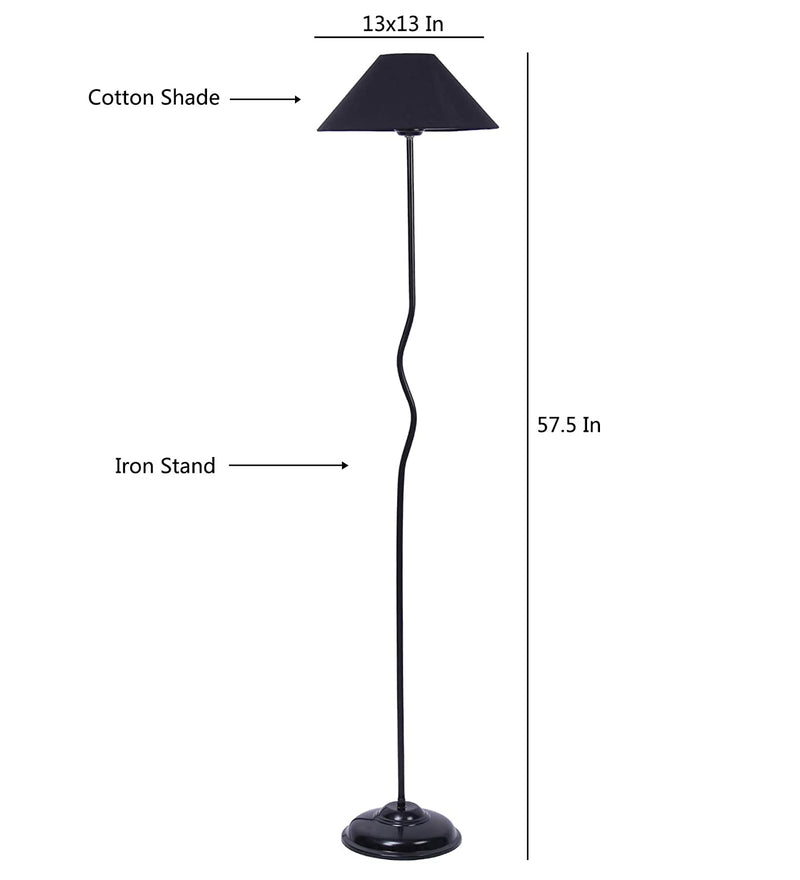 Black Cotton Designer Wrought Iron Floor Lamp for Home Decor (13" Black)
