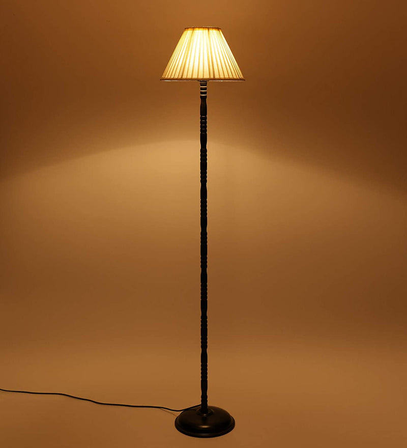 Off-Cotton Pleated Designer Iron Floor Lamp (Off-White)