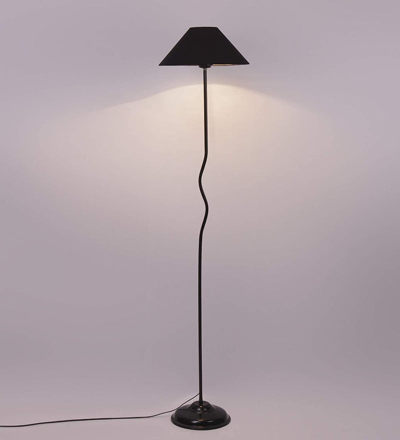 Black Cotton Designer Wrought Iron Floor Lamp for Home Decor (13" Black)