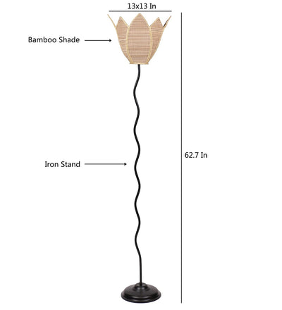 Lotus Bamboo Designer Zig Zag Iron Floor Lamps (Bamboo)