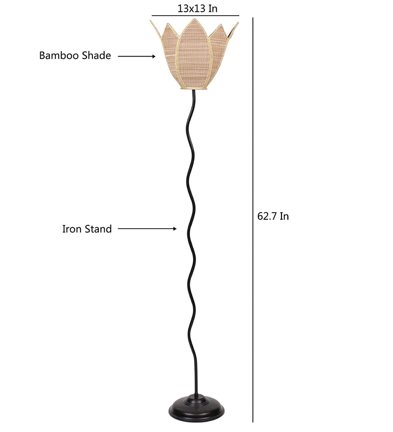 Lotus Bamboo Designer Zig Zag Iron Floor Lamps (Bamboo)
