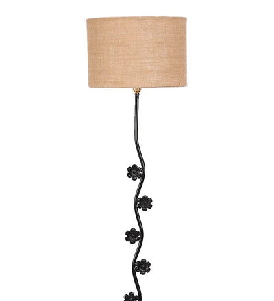 Hard Back Beige Jute Designer Flower Iron Floor Standing Lamp (Beige)