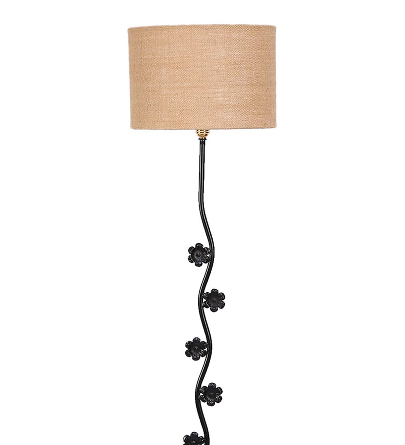 Hard Back Beige Jute Designer Flower Iron Floor Standing Lamp (Beige)