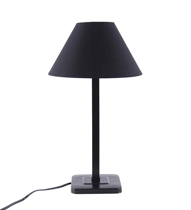 Black Cotton Designer Square Iron Table Lamp for Study Room