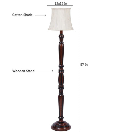 Off White Cotton Cylindrical Drum Designer Fashionable Wooden Floor Lamp for Home Decor (Off White, Medium)