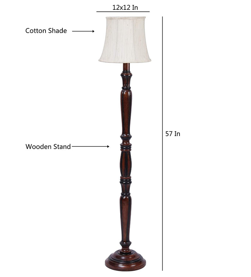 Off White Cotton Cylindrical Drum Designer Fashionable Wooden Floor Lamp for Home Decor (Off White, Medium)