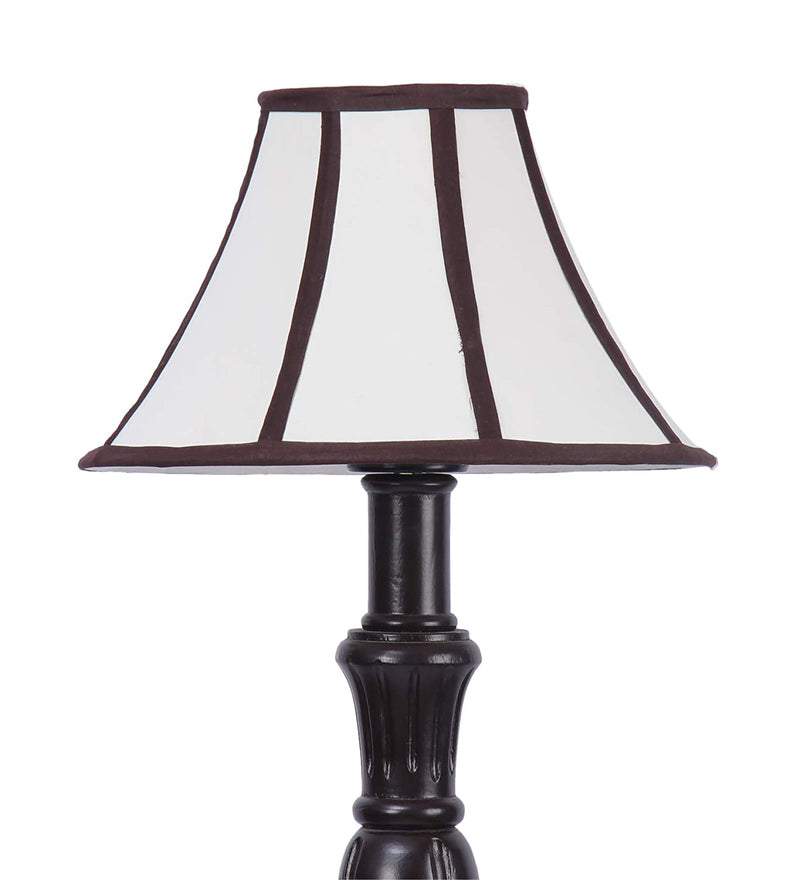 Cotton Drum Designer Fashionable Wooden Floor Lamp for Home Decor (Off White& Brown, Medium)