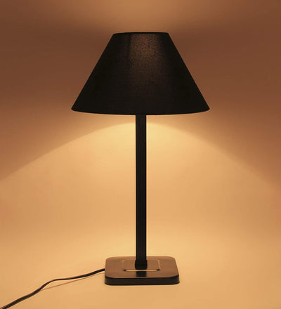 Black Cotton Designer Square Iron Table Lamp for Study Room