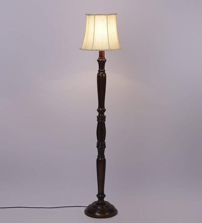 Off White Cotton Cylindrical Drum Designer Fashionable Wooden Floor Lamp for Home Decor (Off White, Medium)