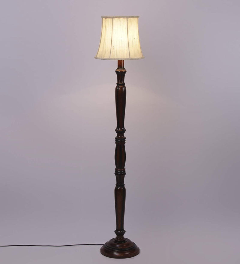 Off White Cotton Cylindrical Drum Designer Fashionable Wooden Floor Lamp for Home Decor (Off White, Medium)