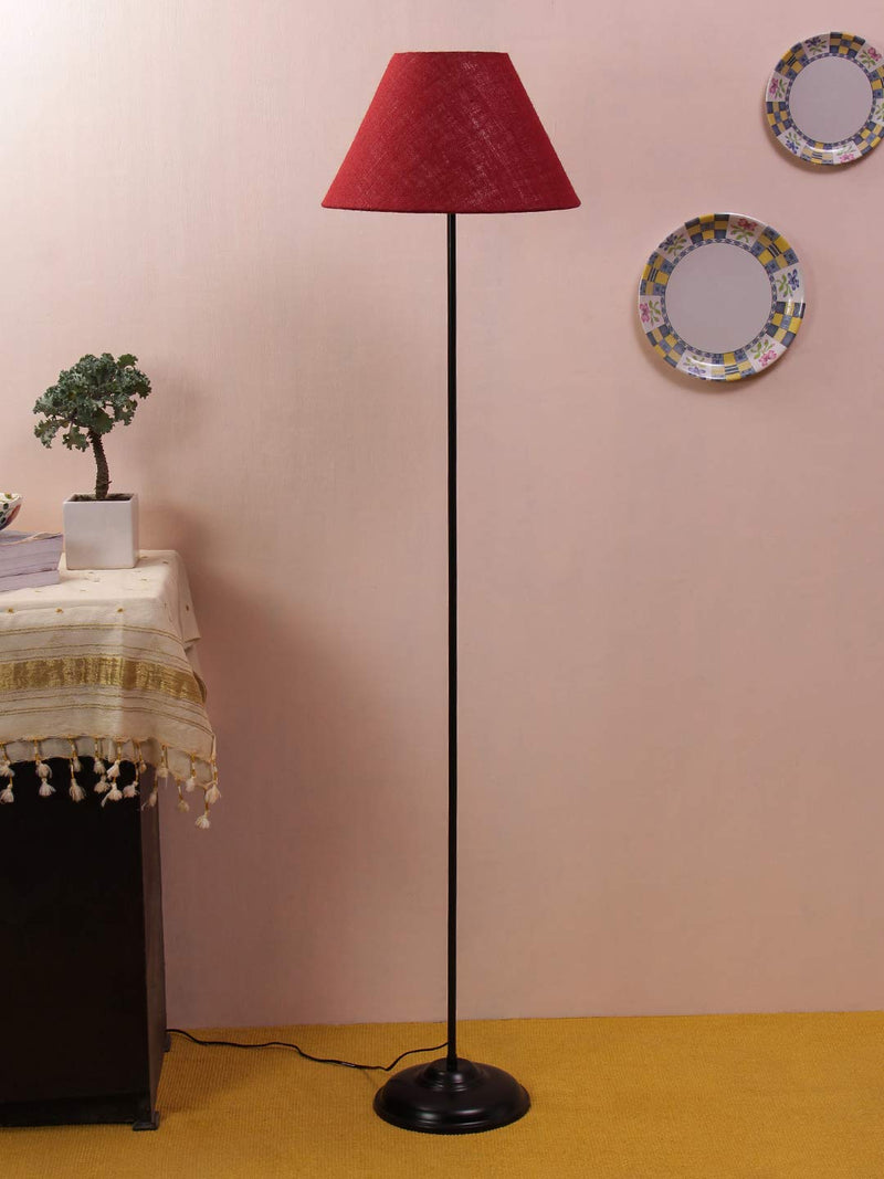 Conical Mahroon Jute Shade Floor Lamp with Black Base