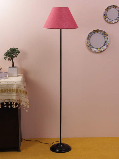 Conical Pink Jute Shade Floor Lamp with Black Base