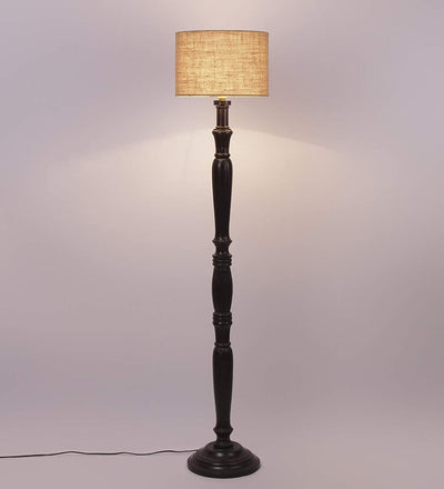 Beige Jute Designer Wooden Floor Lamp for Home Decor (Beige, Medium)