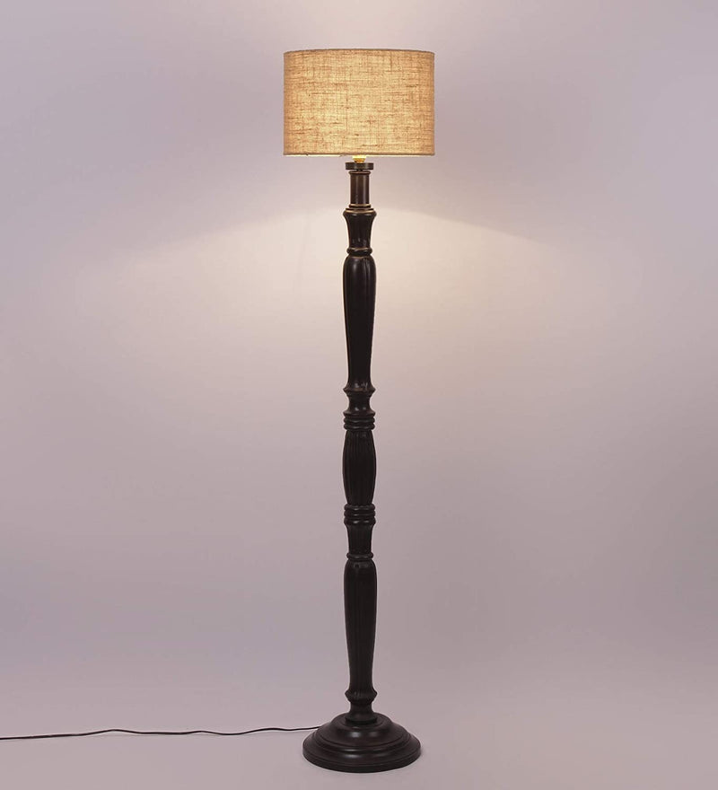 Beige Jute Designer Wooden Floor Lamp for Home Decor (Beige, Medium)
