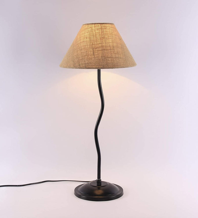 Beige Jute Zig Zag Iron Table Lamp