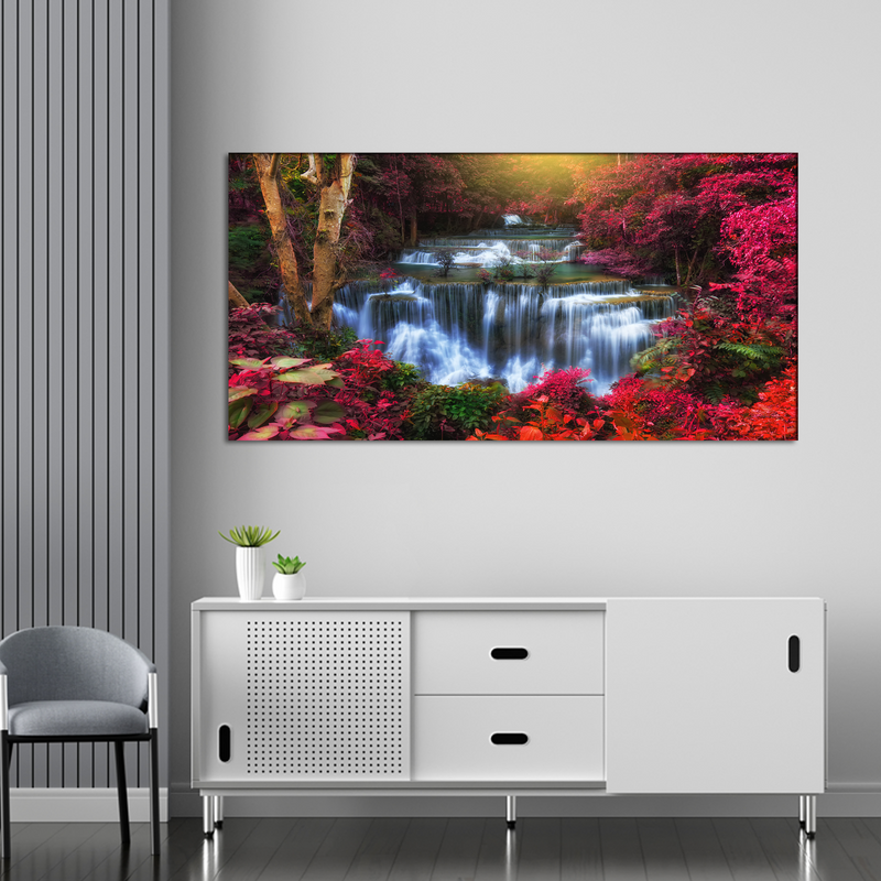 Autumn Waterfall Scenery Canvas Wall Painting