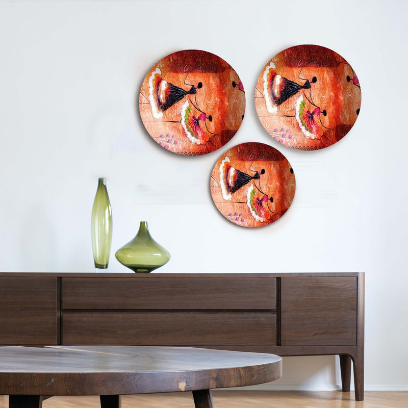 Spanish Dance Oil Color Art Wall Plates Painting Set of Three