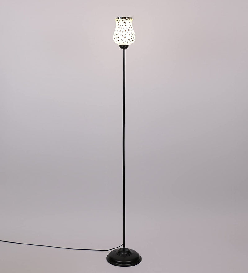 Glass Floor Lamp with Shade, Base and Wire Connector, Silver, Pack of 1 lamp, 1 Base , 1 wire connector, 1 Shade