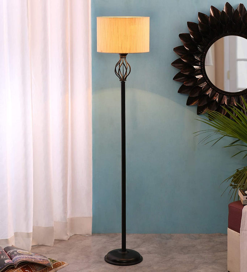 Metal Floor Lamp with Base and Shade, Off White, Pack of 1 Lamp Stand, 1 Base, 1 Weight, 1 Shade , 1 wire connector