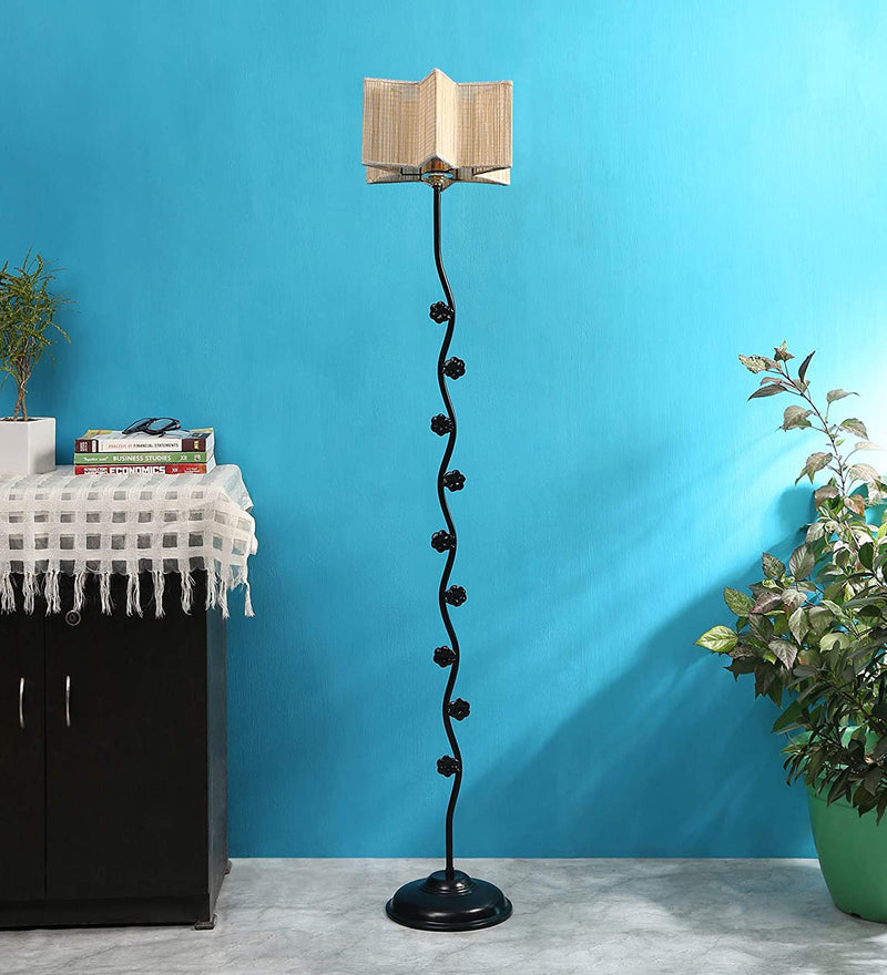 Bamboo Star Flower Iron Floor Standing Lamp (Natural)