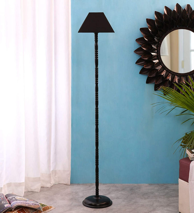Cotton Black Designer Iron Floor Lamp (Black)