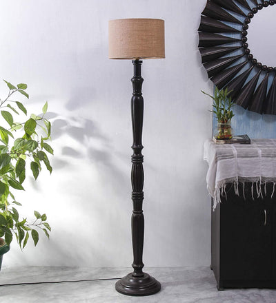 Beige Jute Designer Wooden Floor Lamp for Home Decor (Beige, Medium)