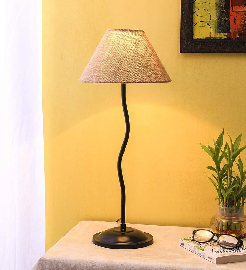 Beige Jute Zig Zag Iron Table Lamp