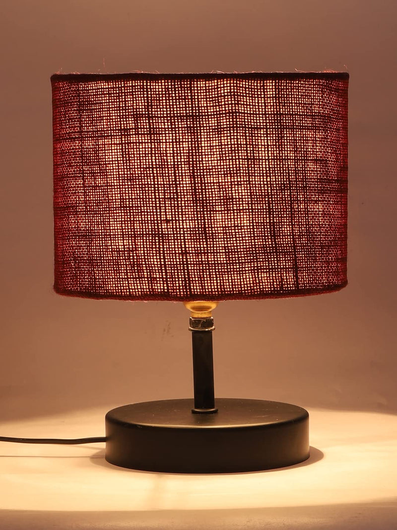 Iron Table lamp with Maroon Jute Shade