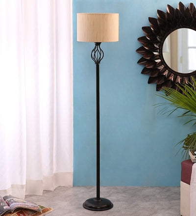 Metal Floor Lamp with Base and Shade, Off White, Pack of 1 Lamp Stand, 1 Base, 1 Weight, 1 Shade , 1 wire connector