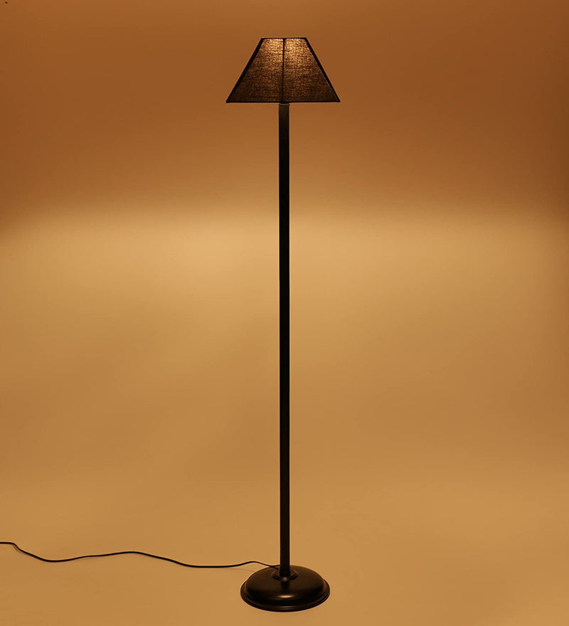 Black Cotton Rectangular Designer Iron Standing Floor Lamp (Black)