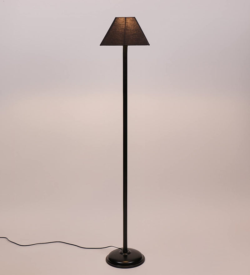 Black Cotton Rectangular Designer Iron Standing Floor Lamp (Black)