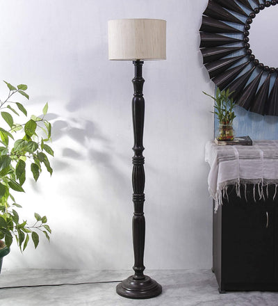 Cotton Drum Designer Fashionable Wooden Floor Lamp for Home Decor (Off White, Medium)