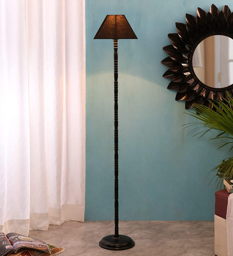 Cotton Black Designer Iron Floor Lamp (Black)