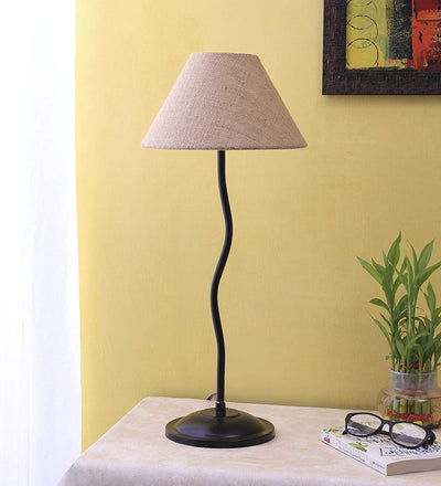 Beige Jute Zig Zag Iron Table Lamp