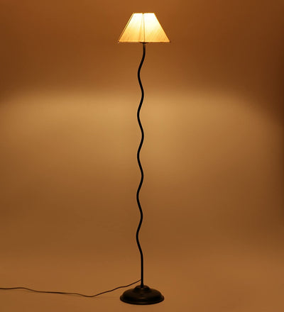 Off White Rectangular Cotton Designer Zig Zag Iron Floor Lamp (Off White)