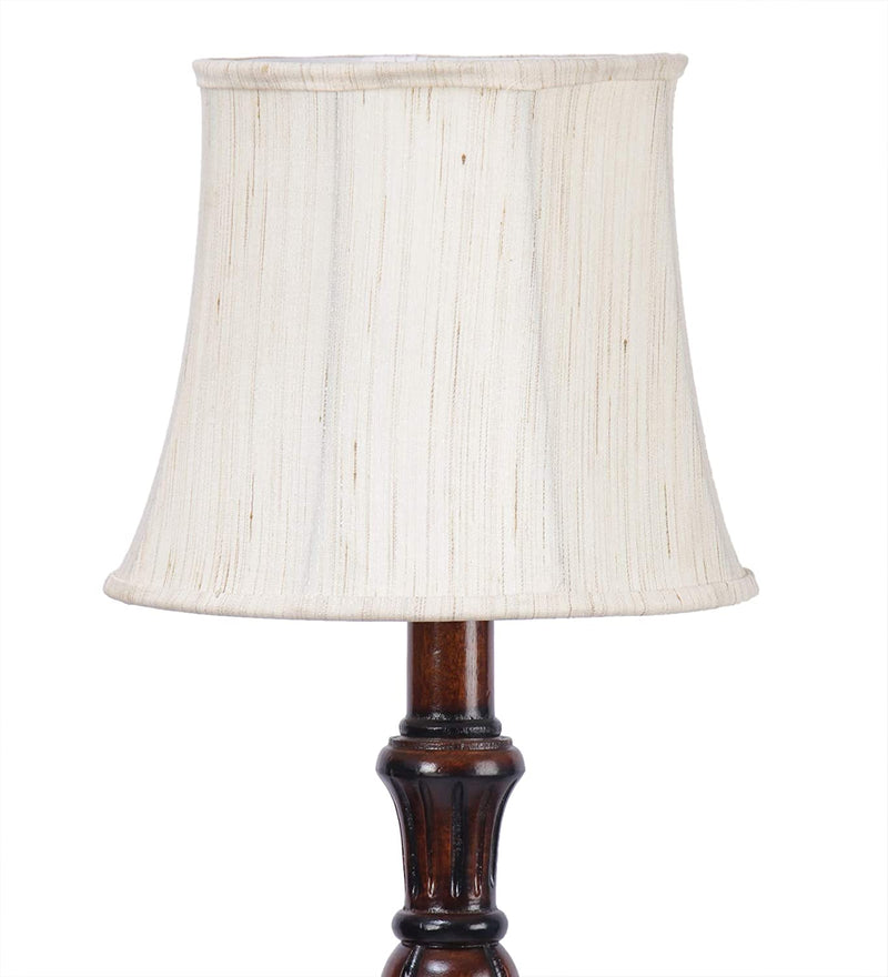 Off White Cotton Cylindrical Drum Designer Fashionable Wooden Floor Lamp for Home Decor (Off White, Medium)